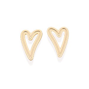 Brinco Rommanel Coração Vazado Ouro 18K