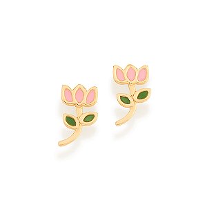Brinco Rommanel Infantil Flor Tulipa Ouro 18K