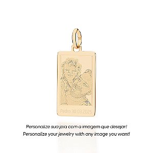 Pingente Rommanel Retangular Personalizável Ouro 18K