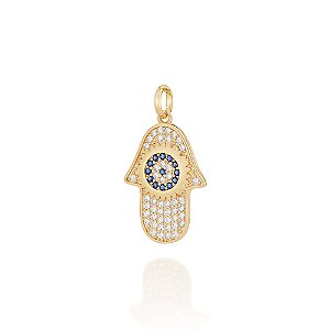 Pingente Rommanel Mão de Fátima com Zircônias Ouro 18K
