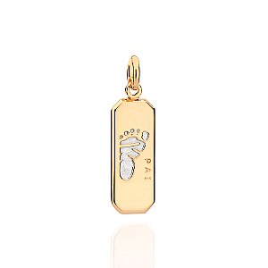 Pingente Rommanel Placa Pé de Bebê com Rhodium Ouro 18K