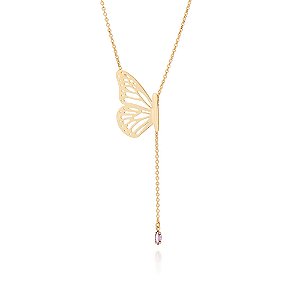 Gargantilha Rommanel Gravata Borboleta com Zircônia Ouro 18K