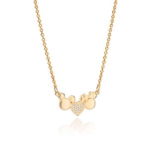 Gargantilha Rommanel Coração Mickey e Minnie com Ouro 18K