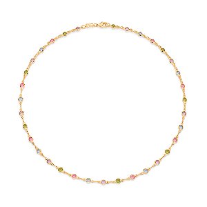 Gargantilha Rommanel com Pedras Coloridas Ouro 18K