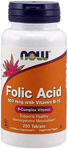 Ácido Folico (800Mcg 250 Capsulas) Now Foods