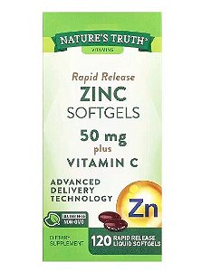 Zinco 50mg Plus Vitamina C 90mg, 120 Cápsulas, Nature's Truth