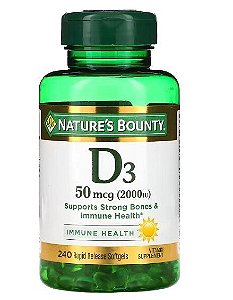 Vitamina D3, 50mcg 2.000UI, 240 cápsulas, Nature's Bounty