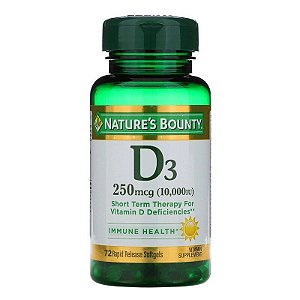 Vitamina D3 250mcg (10.000IU), 72 Cápsulas de liberação rápida, Nature's Bounty
