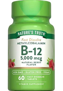 Vitamina B-12 5000mcg Metilcobalamina, 60 comprimidos Sabor Morango, Nature's Truth