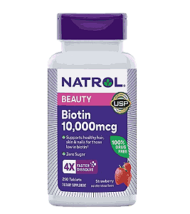 Biotina 10000mcg, 250 Comprimidos Sublinguais sabor Morango, Natrol