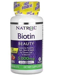 Biotina, Força Extra, 5000mcg, 90 Comprimidos Sabor Morango, Natrol