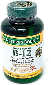 Vitamina B-12, 2500mcg, 300 Comprimidos sublingual, Natures Bounty