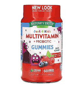 Multivitamínico + Probiótico Just 4 Kidz, 60 Gomas sabor Frutas Silvestres, Nature's Truth
