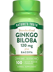 Extrato de Ginkgo Biloba 120mg, Com Bacopa, 100 cápsulas, Nature's Truth