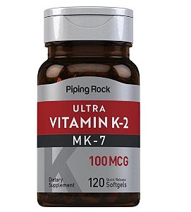 Ultra Vitamina K-2 com MK-7 100mcg, 120 Cápsulas, PipingRock