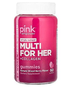 Multivitamínico para Mulheres + Gomas de Colágeno Sabor Frutas Silvestres, 60 Gomas, Pink