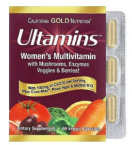Multivitamínico Feminino com CoQ10, Cogumelos, Enzimas, Vegetais e Frutas, 60 Cápsulas, California Gold