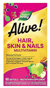 Multivitamínico Alive! para Cabelos, Pele e Unhas, 60 Cápsulas Sabor Morango, Nature's Way