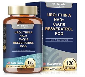 Urolitin 1000mg com NAD+, CoQ10, Resveratrol e PQQ, 120 Softgels, Totaria Health