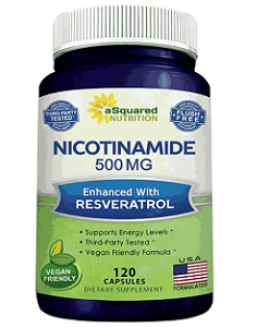 Nicotinamida com Resveratrol, Com Vitamina B3 500mg, 120 cápsulas, aSquared Nutrition