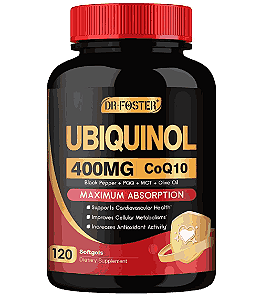 Ubiquinol, Coenzima CoQ10 400mg, Com Vitamina E, PQQ e Pimenta Preta, 120 Softgels, Dr Foster