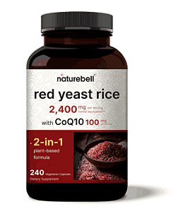 Red Yeast Rice, Arroz Vermelho Levedura 2.400mg, com CoQ10, 240 Cápsulas, Naturebell