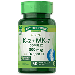 Complexo de Vitamina K2 e MK7 + D3, 800mcg, 50 Cápsulas, Nature's Truth