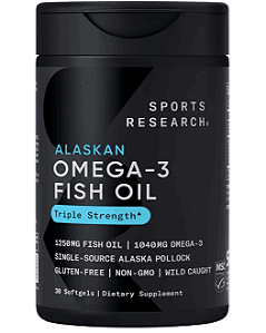 Triple Strength Ômega, Óleo de Peixe 1250mg, 30 Cápsulas, Sports Research