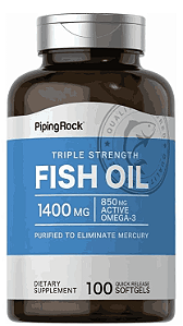 Fish Oil, Óleo de Peixe 1400mg, Ómega-3, 100 Cápsulas, PipingRock