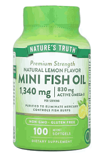 Mini Fish Oil Premium, Óleo de Peixe 1340mg, 100 Minicápsulas Sabor Limão, Nature's Truth