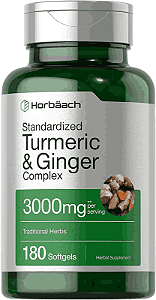 Cúrcuma, Gengibre e pimenta negra, Turmeric & ginger 3000MG, 180 capsulas, Horbaach