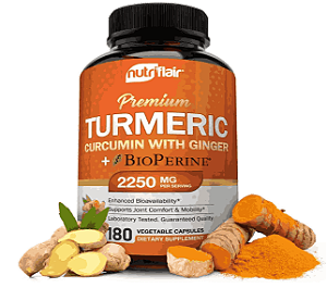 Cúrcuma Premium 2250mg, Turmeric com BioPerine, Ginger e Black Pepper, 180 Cápsulas, NutriFlair