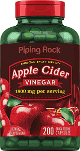 Apple Cider Vinegar Mega Potency 1800mg, Vinagre de Maçã, 200 Cápsulas, PipingRock