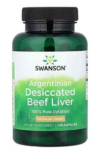 Desiccated Beef Liver 500mg, Fígado de Boi Desidratado Argentino, 120 Cápsulas, Swanson