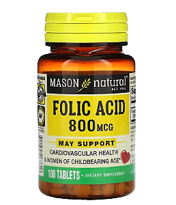 Ácido Fólico, 800mcg, 100 Comprimidos, Mason Natural