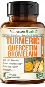 Turmeric com Quercetina e Bromelaína, 180 Cápsulas, Vimerson Health