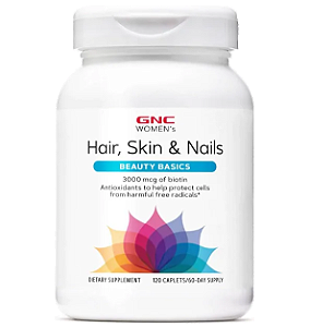 Cabelo, Pele e Unhas, Hair, skin & nails com Biotina 3.000mcg e Ácido Hialurônico, 120 Cápsulas, GNC