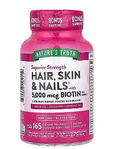Hair Skin Nails, Cabelos, Pele e Unhas com Biotina, 5000mcg, 165 Cápsulas, Nature's Truth