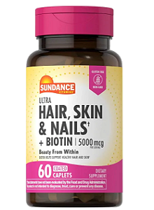 Hair, Skin & Nails, Cabelo, Pele e Unhas, Com Biotina 5000mgc, 60 Tablets, Sundance