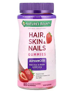 Hair, Skin & Nails, Com Biotina 6000mcg, 80 Gomas Sabor Morango, Nature's Bounty
