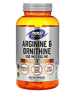 Arginina 500mg e Ornitina 250mg, 250 Cápsulas, Now