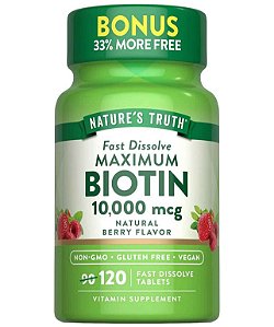 Biotina 10000mcg, Maximum Biotin, 120 Comprimidos Matigaveis, Natures Truth