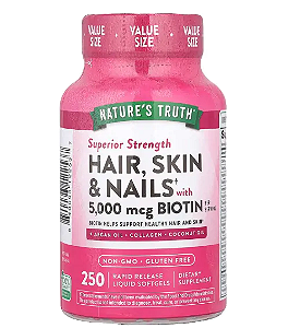 Hair Skin Nail, Cabelo, Pele e Unha com Biotina 5000mcg, 250 Cápsulas, Nature's Truth