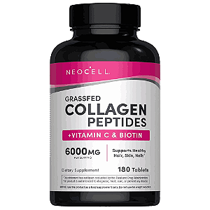 Grass-Fed Collagen Peptides, com Vitamina C e Biotina, 6000mg, 180 Comprimidos, Neocell