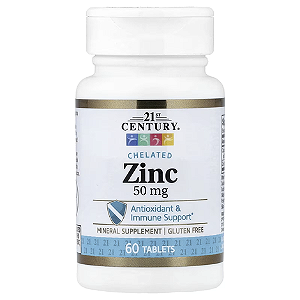 Zinco Quelado, 50 mg, 60 Comprimidos 21st Century.