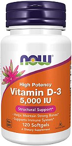Vitamin D-3 5000 IU (120 Softgels) - Now Foods