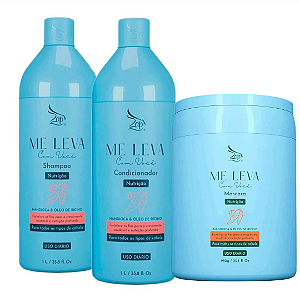 Kit Zap Me Leva Com Você – Nutrição com Óleo de Rícino (Shampoo 1L + Condicionador 1L + Máscara 950g)