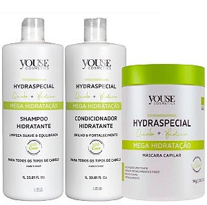 Kit Hydraspecial Mega Hidratação – Quiabo + Biotina (Shampoo 1L + Condicionador 1L + Máscara 1Kg) - Youse