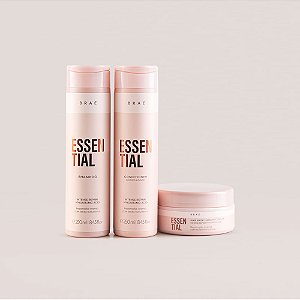 Kit Trio Essential Braé – Reparação Intensa com Ácido Hialurônico (Shampoo 250ml + Condicionador 250ml + Máscara 200g)