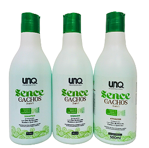 Kit UNQ Sence Cachos 3 em 1 – Shampoo 500ml + Máscara 500ml + Ativador 500ml